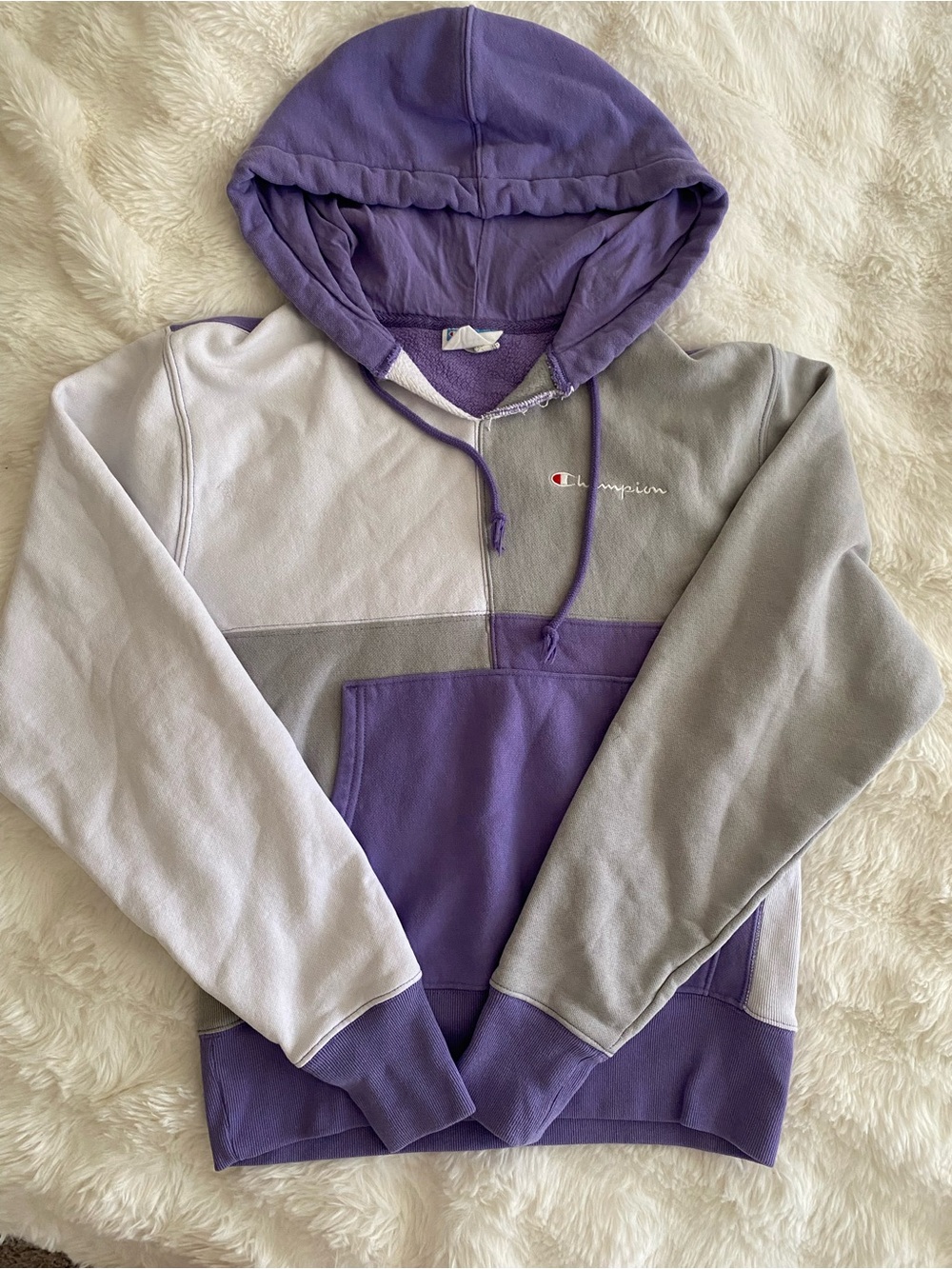 Champion Purple and Light Gray Colorblock Pullover Hoodie